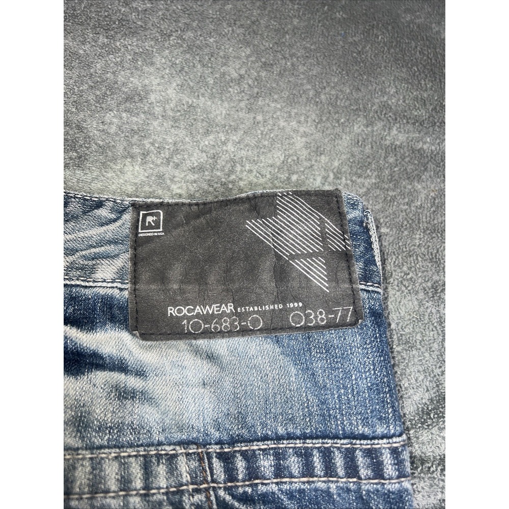 Vintage Y2K Rocawear Jeans Baggy Hip Hop‎ Blue Embroidered Dark Wash Men 40X36 - Picture 10 of 11